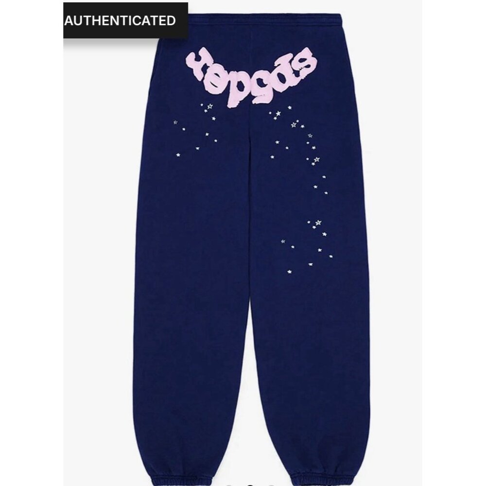 Sp5der Unisex Men’s Women’s Navy Blue Pink Sweatpants Xs
